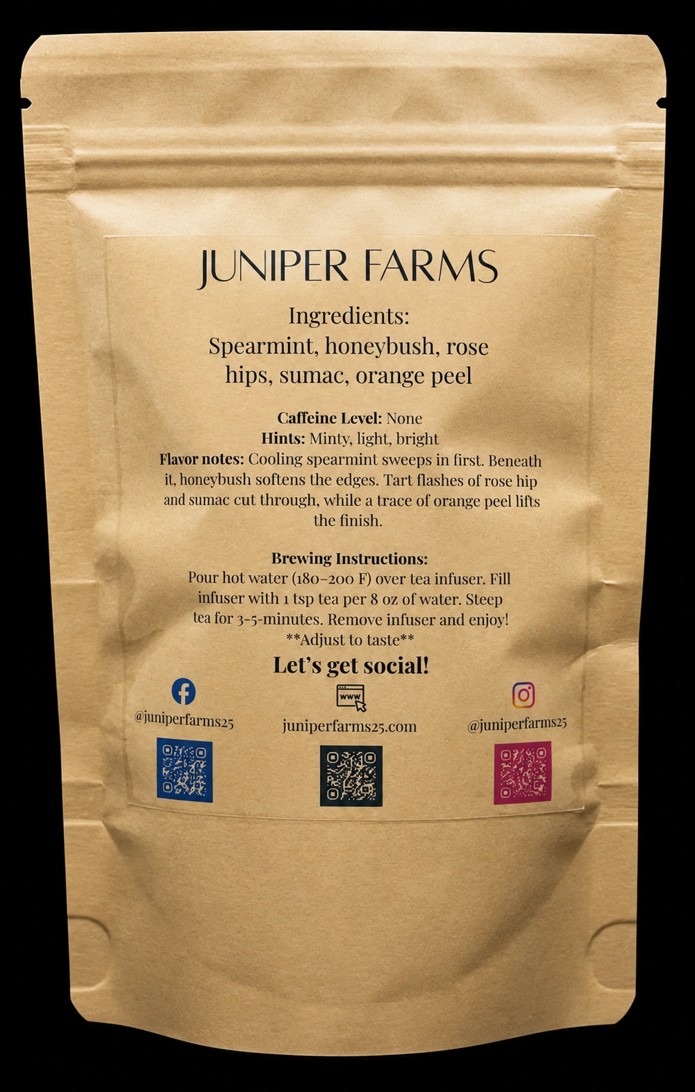 Back of a 2 oz Glacier Mint loose-leaf tea pouch