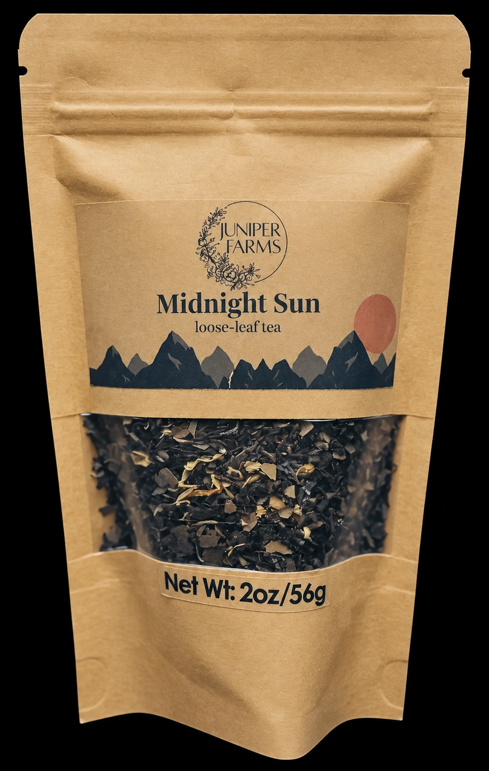 Front of a 2 oz Midnight Sun loose-leaf tea pouch