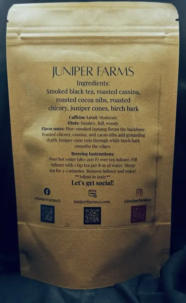 Back of a 2 oz Prairie Haze loose-leaf tea pouch