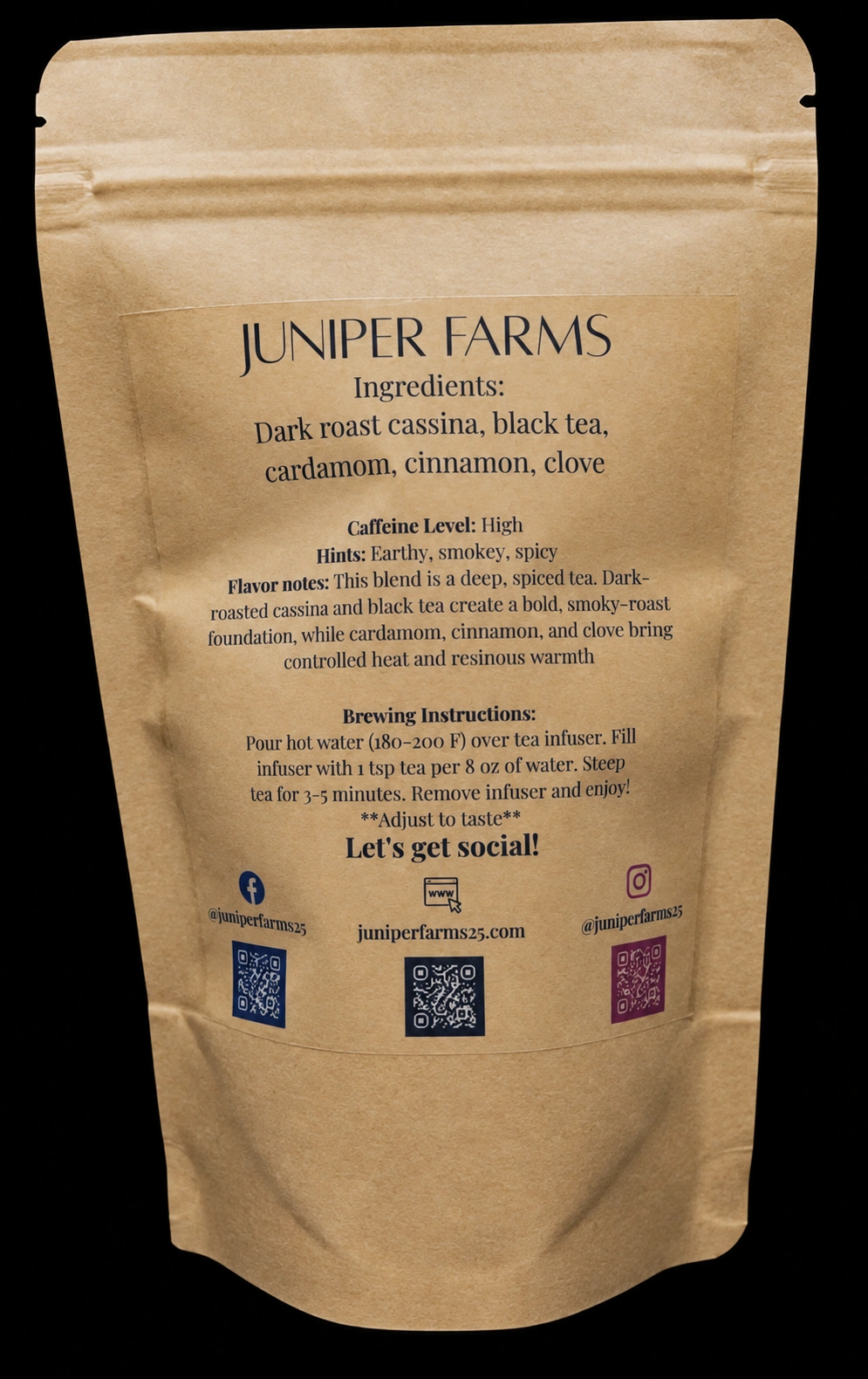 Back of a 2 oz Wildland Roast loose-leaf tea pouch